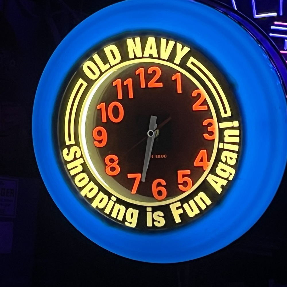 Vintage 2000 Old Navy Lighted Wall Clock Store Display Shopping Is Fun Again 15"